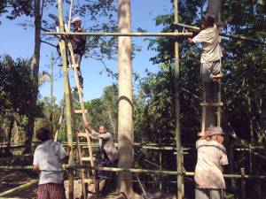 Site Practice - Testing the spatial arrangement on-site in Sebatu, Bali, using 1:1 scale mock-ups in bamboo.
