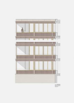 Site Practice - The facade is made of hemp fibre based corrugated panels and timber windows and posts in Accoya. 